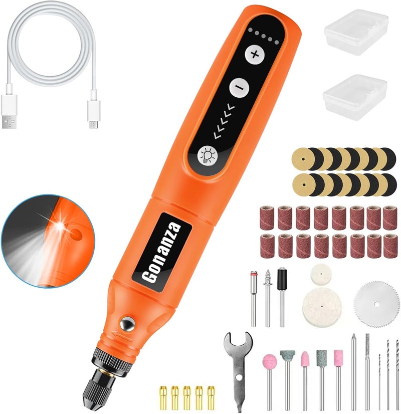 Gonanza Mini Cordless Rotary Tool Kit - 5-Speed, 3.7V Power Supply with LED Light 62 Accessories for Engraving, Sanding, Polishing, Type-C Rechargeable Perfect for DIY Crafts and Precision Work - Image 1